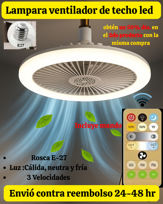 Lámpara Ventilador de techo LED multifuncional con control remoto